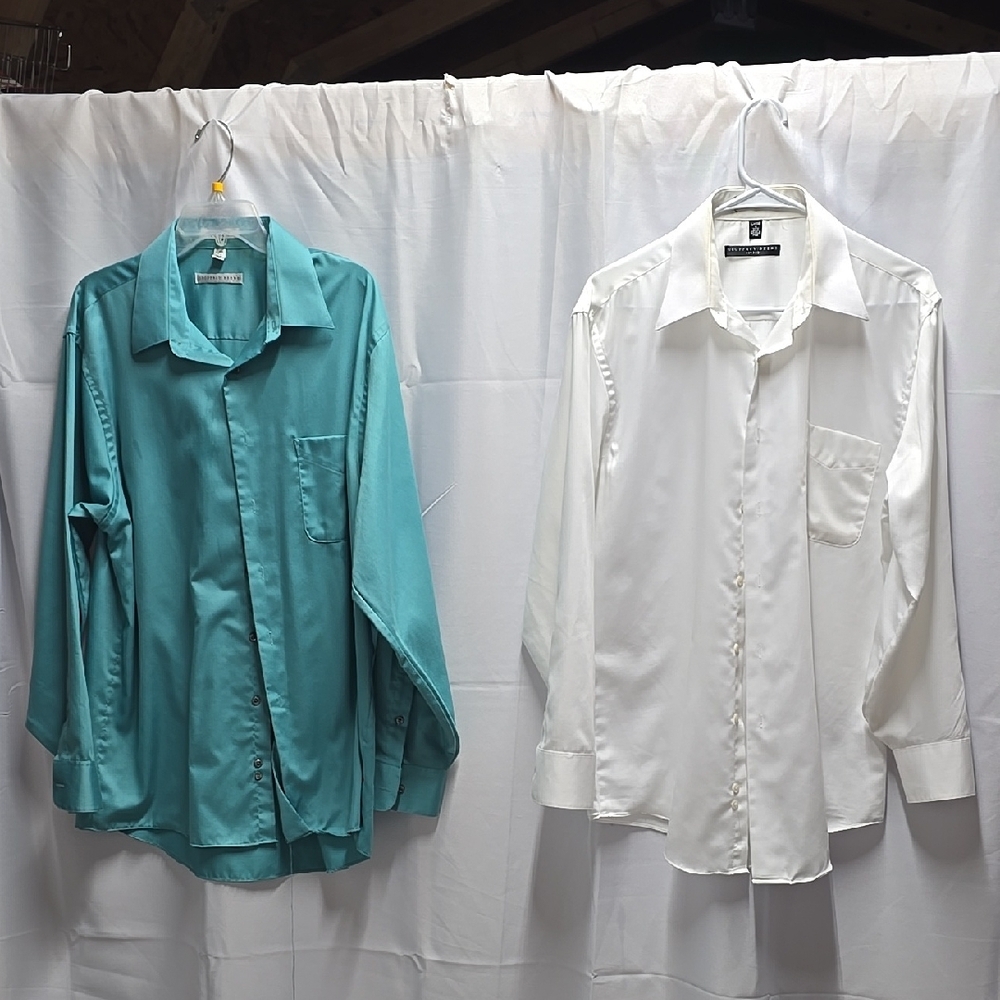 Lot Of 6-Geoffrey Beene 5-White( Sz-16) and 1-Teal (Sz-17.5) Sateen Dress Shirts